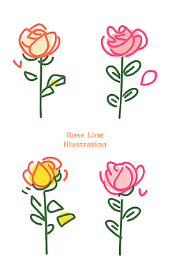 식물 디자인 꽃 예술 선 줄기 분홍색 컬러 잎 라인일러스트 일러스트 도안 한국 장미 색칠 그림 드로잉 조화 창작 스타일 국내일러스트 AI파일 아시아 미술 파일형식 벡터