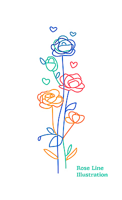 모양 식물 디자인 꽃 예술 선 줄기 컬러 라인일러스트 일러스트 사랑 장미 귀여움 표현 그림 드로잉 단순화된 색채 스타일 국내일러스트 AI파일 감정 컨셉 미술 파일형식 벡터