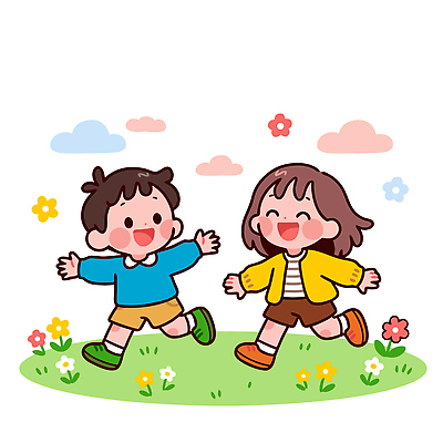 꽃 행복 어린이 꽃밭 일러스트 모션 자연 날씨 웃음 파란색 친구 달리기 노란색 맑음 게임 놀이터 즐거움 그림 일과 국내일러스트 AI파일 식물 감정 컬러 관계 놀이 표정 사람 생태계 파일형식 벡터
