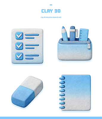 PSD 편집이미지 학생 디자인 교육 수업 문구용품 자 파란색 학습 연필 사무용품 공책 도구 오브젝트 지우개 점토 클레이아트 체크리스트 편집3D 컬러 학용품 필기구 3D 공예 파일형식