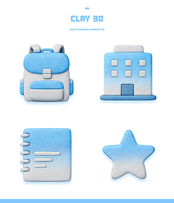 PSD 편집이미지 디자인 교육 별 예술 가방 건물 장식 파란색 공책 흰색 오브젝트 작품 만들기 점토 클레이아트 조형 편집3D 자연요소 건축물 잡화 컬러 모션 문구용품 미술 3D 공예 파일형식