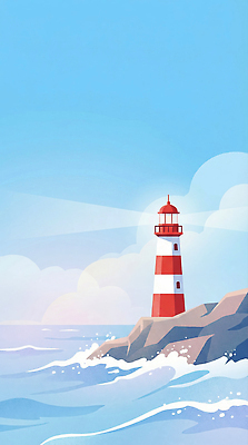 JPG 파도 바다 여행 일러스트 자연 바람 등대 항해 안전 풍경 해변 빨간색 여름 봄 줄무늬 돌_바위 흰색 신호 국내일러스트 자연요소 계절 컬러 무늬 배_교통 날씨 생태계 파일형식