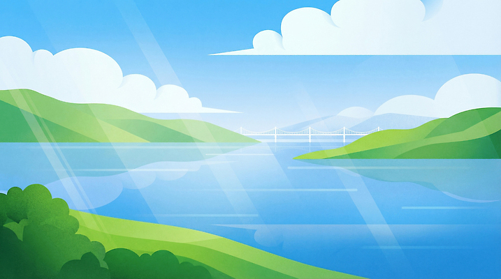 JPG 호수 여행 일러스트 자연 하늘 날씨 산 밝음 풍경 초록색 물 소풍 걷기 여름풍경 수면 지형 국내일러스트 AI일러스트 AI콘텐츠 자연요소 컬러 모션 야외활동 생태계 파일형식 여름_계절