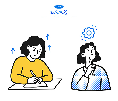 종이 컨셉 생각 일러스트 비즈니스 회의 아이디어 실험 사람 도구 기록 시간 작업 계획 집중 정리 전략 개발 문제해결 창의성 브레인스토밍 국내일러스트 AI파일 파일형식 벡터