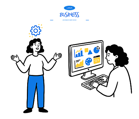 도형 일러스트 비즈니스 회의 그래프 협력 아이디어 대화 사람 그래픽 컴퓨터 자료 정보 작업 발표 계획 분석 전략 소통 국내일러스트 AI파일 컨셉 말하기 전자제품 파일형식 벡터