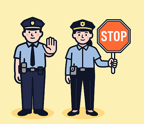 여자 남자 교통 일러스트 안전 두명 일상 도움 표지판 경찰 정지 통제 교차로 서비스 신호 시스템 시민 소통 역할 국내일러스트 AI파일 직업 길 컨셉 모션 알림판 사람 라이프 국민 파일형식 벡터