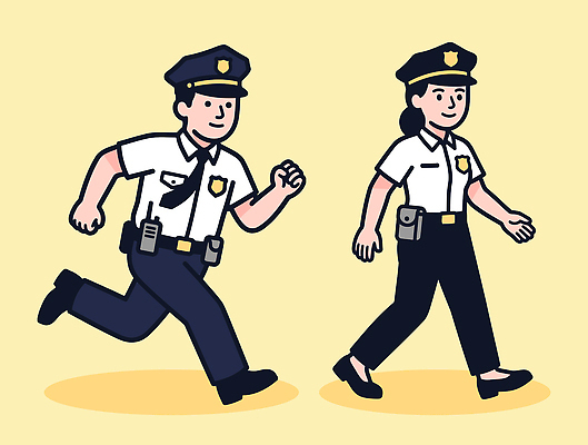 직업 여자 남자 유니폼 일러스트 모션 협력 안전 여러명 달리기 걷기 도시 작업 경찰 그림 지역 경찰서 순찰 국내일러스트 AI파일 옷 다수 사람 파일형식 벡터