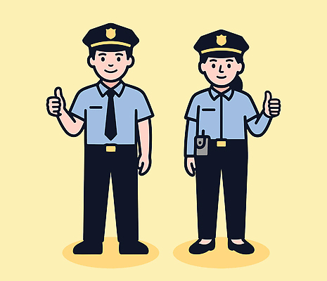 직업 여자 남자 유니폼 일러스트 안전 엄지손가락 도시 업무 작업 사무 경찰 동료 서비스 법 국내일러스트 AI파일 옷 손가락 관계 사람 파일형식 벡터