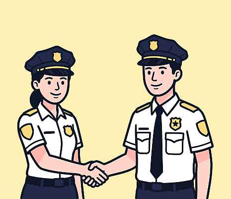 직업 옷 여자 남자 유니폼 일러스트 관계 협력 대화 안전 친구 믿음 도시 경찰 보호 경찰서 연대 국내일러스트 AI파일 감정 컨셉 말하기 사람 파일형식 벡터