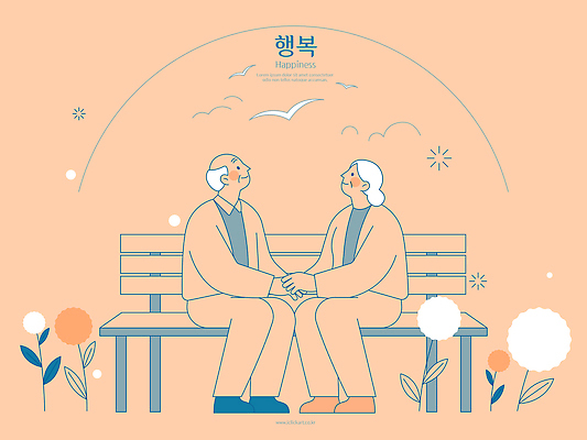 나무 공원 꽃 행복 감정 여유 벤치 일러스트 이야기 대화 사랑 일상 햇빛 손잡기 노부부 만남 시간 사생활 국내일러스트 AI파일 식물 부부 공공시설 컨셉 의자 모션 말하기 라이프 태양 파일형식 벡터