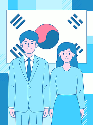 전통 디자인 여자 남자 문화 상징 컬러 백그라운드 일러스트 한국 웃음 사람 정장 이벤트 캐주얼 파란색 축제 모임 국기 태극기 삼일절 세미나 국내일러스트 AI파일 옷 아시아 표정 공휴일 국경일 파일형식 벡터