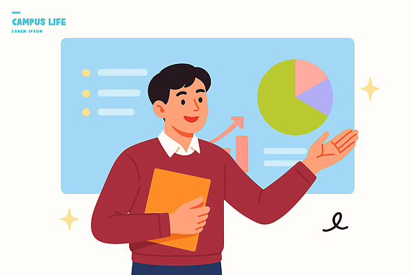 학생 교육 일러스트 모션 수업 커뮤니케이션 그래프 실험 대화 설명 디지털 자료 정보 발표 강의실 프레젠테이션 서류판 국내일러스트 AI파일 말하기 사무용품 공간 파일형식 벡터