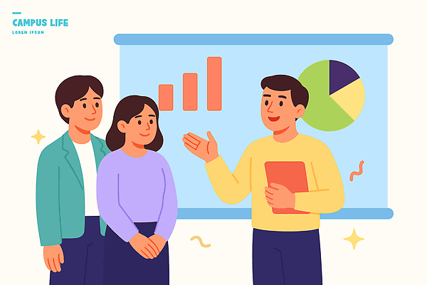 교육 일러스트 교실 그래프 협력 아이디어 대화 설명 자료 듣기 발표 강의 분석 전략 의견 소통 서류판 피드백 국내일러스트 AI파일 컨셉 학교 모션 말하기 사무용품 파일형식 벡터