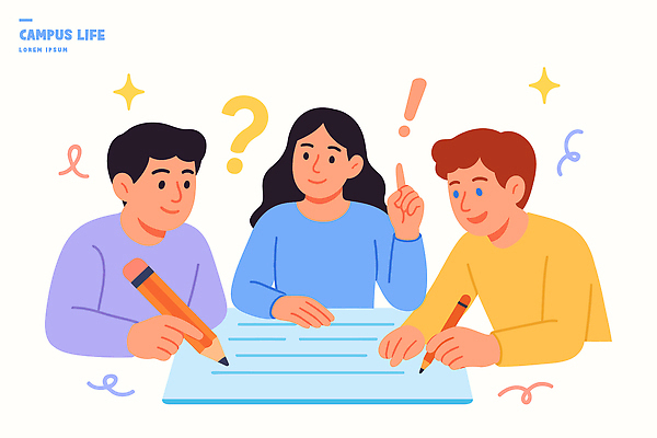 교육 가구 컨셉 학교 관계 학용품 말하기 필기구 파일형식 벡터 학생 과제 탁자 연필 대화 협력 학습 아이디어 질문 작업 경고 집중 친구 교실 소통 기록 표현 AI파일 일러스트 국내일러스트