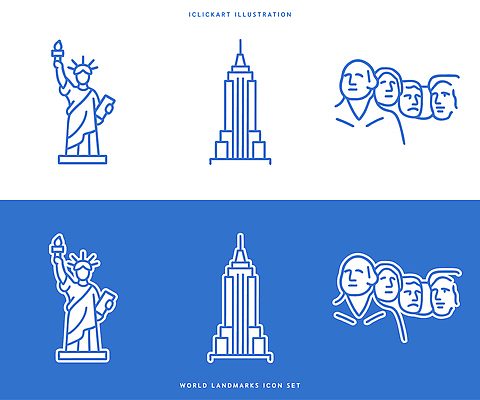 아이콘 건축물 북아메리카 조형물 미국 세계문화유산 파일형식 벡터 자유의여신상 러시모어산 랜드마크 도시 기념물 여행 그림 건물 조각상 관람 2D아이콘 AI파일