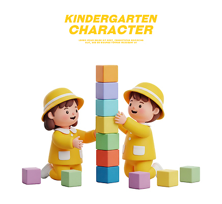 PSD 편집이미지 캐릭터 어린이 컬러 모션 놀이 협력 친구 장난감 쌓기 블록 유치원 유치원생 즐거움 유치원복 상상력 편집3D 옷 교육 감정 관계 사람 3D 파일형식