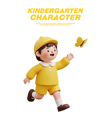 PSD 편집이미지 캐릭터 옷 어린이 나비 모션 자연 놀이 표정 달리기 노란색 유치원 유치원생 즐거움 유치원복 편집3D 교육 감정 컬러 곤충 사람 3D 생태계 파일형식