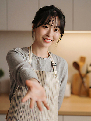 JPG 편집이미지 손 여자 음식 재료 주방용품 주택 요리 미소 웃음 손짓 일상 주방 앞치마 주거공간 의료성형뷰티 편집실사 AI인물포토 AI콘텐츠 생활용품 모션 표정 사람 건물 라이프 신체부위 공간 CG 파일형식 AI포토