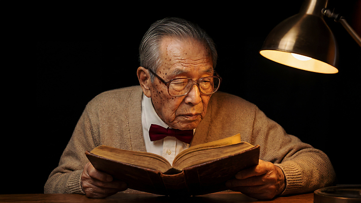 JPG 편집이미지 할아버지 노년 남자 안경 탁자 조명 실내 책 스웨터 집중 읽기 페이지 조명기구 넘기 어두운색 의료성형뷰티 편집실사 잡화 가구 컨셉 상의 모션 사람 성인 내부 CG 파일형식