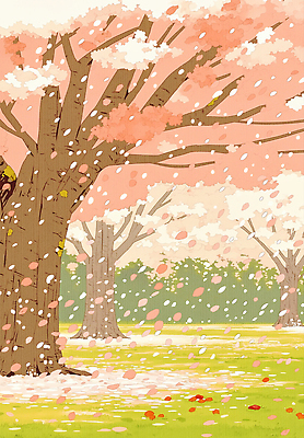 JPG 나무 공원 꽃잎 꽃 컬러 일러스트 자연 하늘 바람 사람 풍경 잔디 소풍 봄 벚꽃 시간 벚나무 떨어짐 만개 국내일러스트 AI일러스트 AI콘텐츠 자연요소 식물 계절 공공시설 컨셉 날씨 야외활동 생태계 파일형식