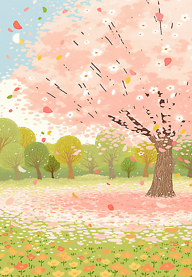 JPG 나무 계절 공원 꽃잎 꽃 꽃밭 일러스트 자연 바람 꽃나무 풍경 잔디 초원 햇빛 봄 벚꽃 벚나무 뷰티풀 흩날리기 국내일러스트 AI일러스트 AI콘텐츠 자연요소 식물 공공시설 모션 날씨 태양 생태계 파일형식