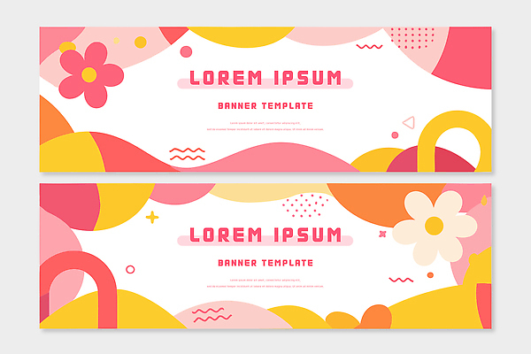 템플릿 디자인 배너 배너템플릿 가로배너 분홍색 컬러 백그라운드 패턴 그래픽 노란색 다양 현수막 알림 모던 웹디자인 AI파일 다수 무늬 가로 파일형식 벡터