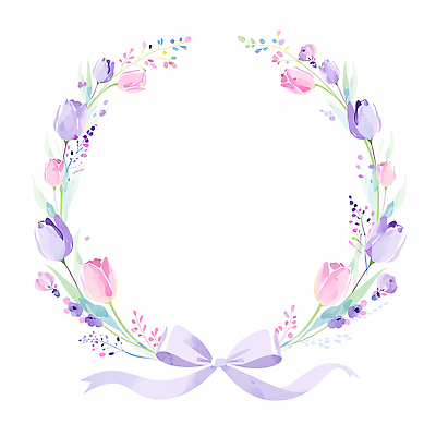 JPG 식물 디자인 꽃 리본 예술 분홍색 백그라운드 일러스트 자연 수채화 이벤트 장식 보라색 화환 튤립 원형 유기농 원예 조화 핸드메이드 국내일러스트 도형 웰빙 컬러 취미 생태계 파일형식