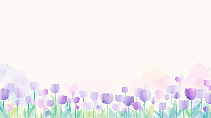 JPG 식물 디자인 꽃 줄기 컬러 백그라운드 잎 패턴 일러스트 자연 생명 수채화 초록색 여름 정원 보라색 봄 튤립 화사함 만개 국내일러스트 AI일러스트 AI콘텐츠 계절 컨셉 무늬 생태계 파일형식