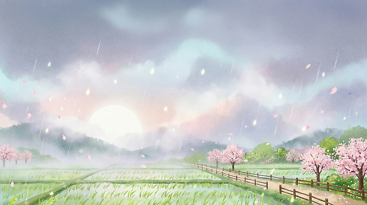 JPG 나무 꽃잎 일러스트 자연 하늘 바람 날씨 산 거리 논 풍경 잔디 태양 농장 봄 벚꽃 물방울 기상 봄비 이슬 국내일러스트 AI일러스트 AI콘텐츠 자연요소 식물 계절 꽃 농업 모션 비_날씨 생태계 파일형식