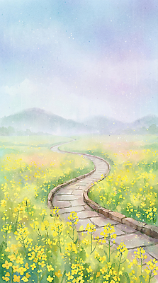 JPG 꽃 길 일러스트 자연 하늘 수채화 산 따뜻함 풍경 초원 환경 봄 신선 봄비 장면 돌길 산뜻 풍요 국내일러스트 식물 계절 컨셉 비_날씨 생태계 파일형식