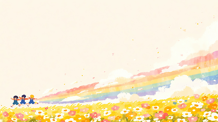 JPG 행복 어린이 컬러 무지개 꽃밭 일러스트 모션 자연 웃음 풍경 여름 친구 달리기 소풍 걷기 소리 봄 자유 국내일러스트 AI일러스트 AI콘텐츠 자연요소 계절 꽃 감정 컨셉 관계 표정 사람 야외활동 생태계 파일형식