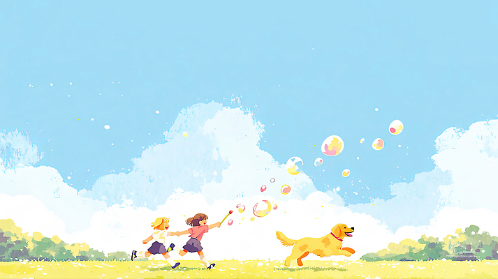 JPG 공원 행복 일러스트 모션 자연 놀이 하늘 함께함 웃음 초원 여름 친구 달리기 햇빛 봄 거품 자유 개 강아지 즐거움 놀기 국내일러스트 AI일러스트 AI콘텐츠 계절 공공시설 감정 컨셉 포유류 관계 표정 반려동물 태양 생태계 파일형식