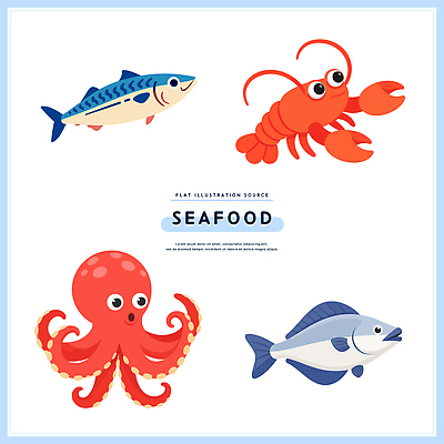 바다 일러스트 식재료 포장 생물 어류 요리 바닷속 식사 수중동물 초밥 해물요리 바닷가재 해산물 문어 국내일러스트 AI파일 동물 음식 연체동물 수중 가재 일본음식 파일형식 벡터