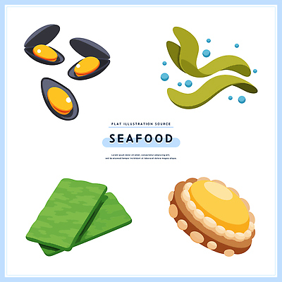 음식 바다 일러스트 재료 조개 요리 식사 신선 해조류 김 해산물 비타민 건강식 국내일러스트 AI파일 어패류 해양식물 영양소 파일형식 벡터