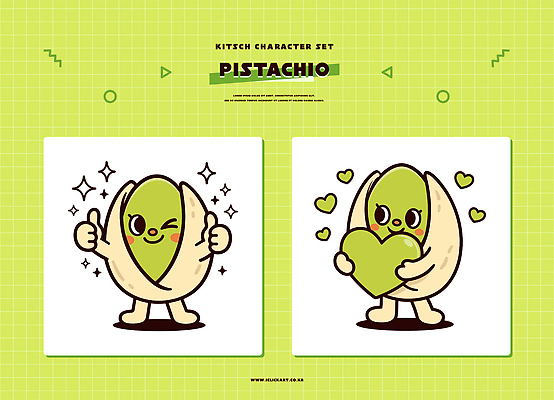 캐릭터 디자인 감정 컬러 일러스트 디저트 웃음 친구 세트 장난감 귀여움 엄지손가락 하트 표현 소통 피스타치오 키치 일러캐릭터 AI파일 모양 음식 컨셉 손가락 관계 표정 견과류 파일형식 벡터