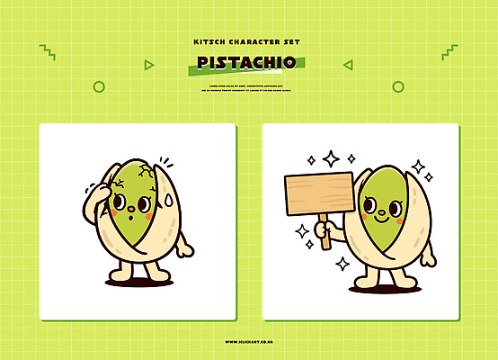 캐릭터 디자인 옷 감정 컬러 백그라운드 일러스트 모션 표정 그래픽 머리 귀여움 스케치 즐거움 그림 피스타치오 표찰 일러캐릭터 AI파일 컨셉 미술 신체부위 견과류 파일형식 벡터