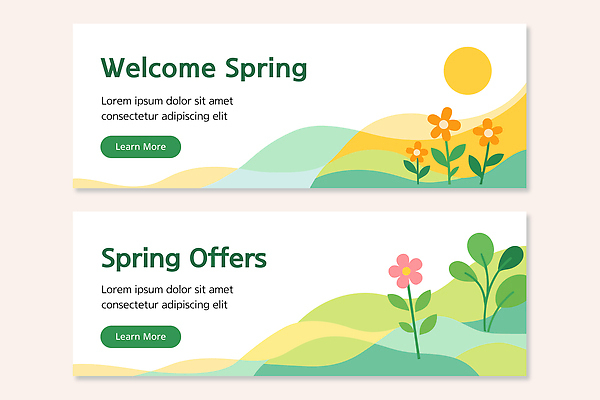 템플릿 디자인 배너 배너템플릿 계절 가로배너 꽃 컬러 자연 이벤트 태양 봄 정보 상품 알림 시작 배너세트 프로모션 AI파일 자연요소 식물 가로 세트 생태계 파일형식 벡터