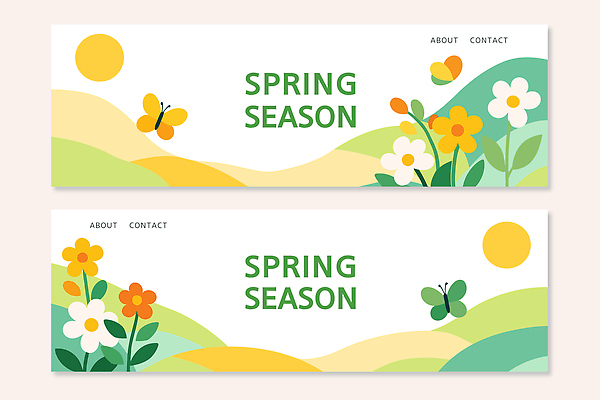 식물 템플릿 디자인 배너 배너템플릿 계절 가로배너 꽃 컬러 나비 자연 풍경 그래픽 여름 햇빛 봄 언덕 배너세트 AI파일 곤충 가로 세트 태양 생태계 파일형식 벡터