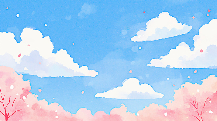 JPG 나무 꽃잎 꽃 분홍색 하늘색 잎 일러스트 자연 하늘 풍경 봄 벚꽃 나뭇가지 벚나무 꽃비 색감 국내일러스트 AI일러스트 AI콘텐츠 식물 계절 컬러 파란색 생태계 파일형식