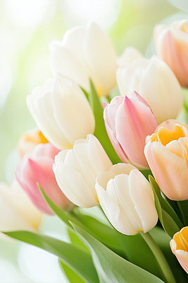 JPG 식물 편집이미지 꽃 분홍색 컬러 꽃다발 자연 노란색 정원 봄 튤립 흰색 보케 향기 화사함 조화 뷰티풀 이미지편집 AI포토 AI콘텐츠 계절 컨셉 생태계 냄새 파일형식