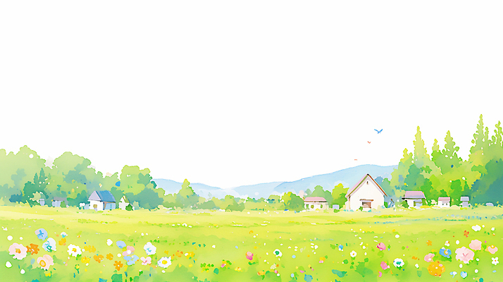 JPG 나무 꽃 일러스트 자연 조류 하늘 날씨 산 주택 풍경 초원 여름 평화 마을 맑음 봄 공간 땅 조용 방문 국내일러스트 식물 동물 계절 컨셉 건물 생태계 파일형식