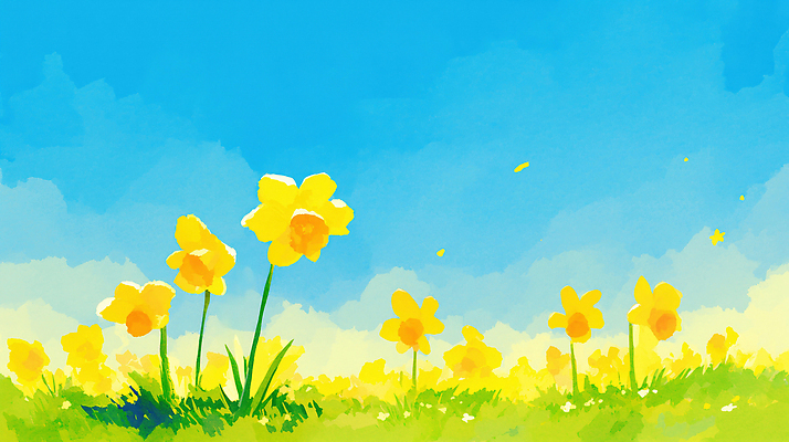 JPG 식물 꽃 일러스트 자연 하늘 생명 바람 따뜻함 풍경 잔디 초원 일상 햇빛 노란색 봄 수선화 조화 뷰티풀 국내일러스트 AI일러스트 AI콘텐츠 자연요소 계절 컬러 날씨 라이프 태양 생태계 파일형식