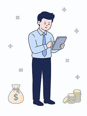 남자 돈 일러스트 비즈니스 직장 기술 관리 금융 경제 태블릿 동전 자료 기계 정보 작업 계산 재산 주머니 검사_조사 투자 수익 자산관리 금융자산관리 재정 국내일러스트 AI파일 회사 사람 전자제품 스마트기기 파일형식 벡터