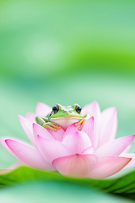 JPG 식물 동물 편집이미지 꽃잎 컬러 자연 연꽃 개구리 초록색 물 여름 환경 연못 연잎 생태계 수반 편집실사 AI포토 AI콘텐츠 자연요소 계절 꽃 잎 양서류 CG 파일형식