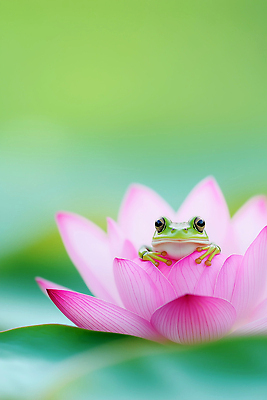 JPG 식물 동물 편집이미지 컬러 자연 생명 연꽃 개구리 야외 물 여름 환경 관찰 연못 수중식물 연잎 생태계 편집실사 AI포토 AI콘텐츠 자연요소 계절 꽃 잎 모션 양서류 CG 파일형식