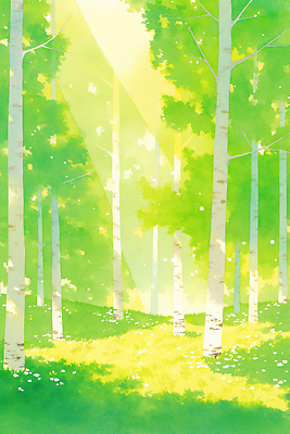 JPG 나무 식물 여유 일러스트 자연 생명 따뜻함 풍경 초원 초록색 여름 빛 햇빛 평화 고요 공간 신선 숲 생태계 뷰티풀 국내일러스트 AI일러스트 AI콘텐츠 계절 감정 컬러 컨셉 태양 파일형식