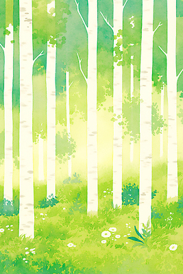 JPG 나무 식물 꽃 일러스트 자연 생명 풍경 잔디 여름 파란색 햇빛 환경 산책로 흰색 신선 발전 숲속 숲 자작나무 국내일러스트 AI일러스트 AI콘텐츠 계절 길 컬러 컨셉 태양 생태계 파일형식