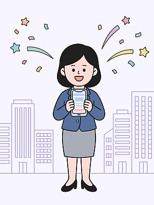 직업 건축물 감정 컨셉 표정 사람 이벤트 핸드폰 스마트기기 공간 파일형식 벡터 도시 여자 직장인 스마트폰 기쁨 축하 백그라운드 건물 비즈니스 성공 웃음 세로 홀 행복 기념일 소통 AI파일 일러스트 국내일러스트