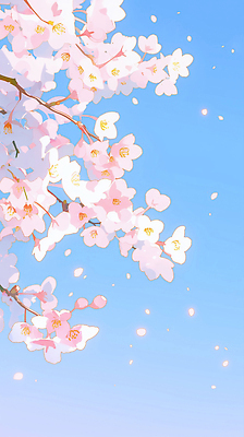 JPG 나무 계절 꽃잎 꽃 일러스트 자연 하늘 한국 풍경 일상 파란색 봄 벚꽃 떨어짐 뷰티풀 수목 국내일러스트 AI일러스트 AI콘텐츠 식물 아시아 컬러 컨셉 라이프 생태계 파일형식