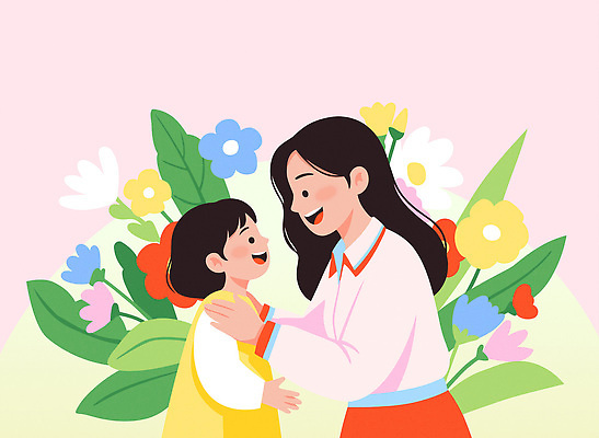 옷 꽃 딸 행복 어린이 컬러 백그라운드 일러스트 가족 자연 모녀 엄마 함께함 대화 사랑 웃음 소풍 봄 기쁨 즐거움 봄소풍 뷰티풀 순간 국내일러스트 AI파일 식물 계절 감정 컨셉 관계 표정 말하기 사람 야외활동 생태계 파일형식 벡터